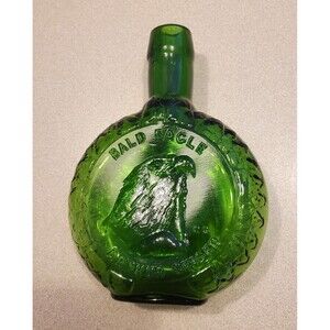 Vintage CLEVENGER BROTHERS Green Glass FLASK bottle Arthur Singer bald eagle